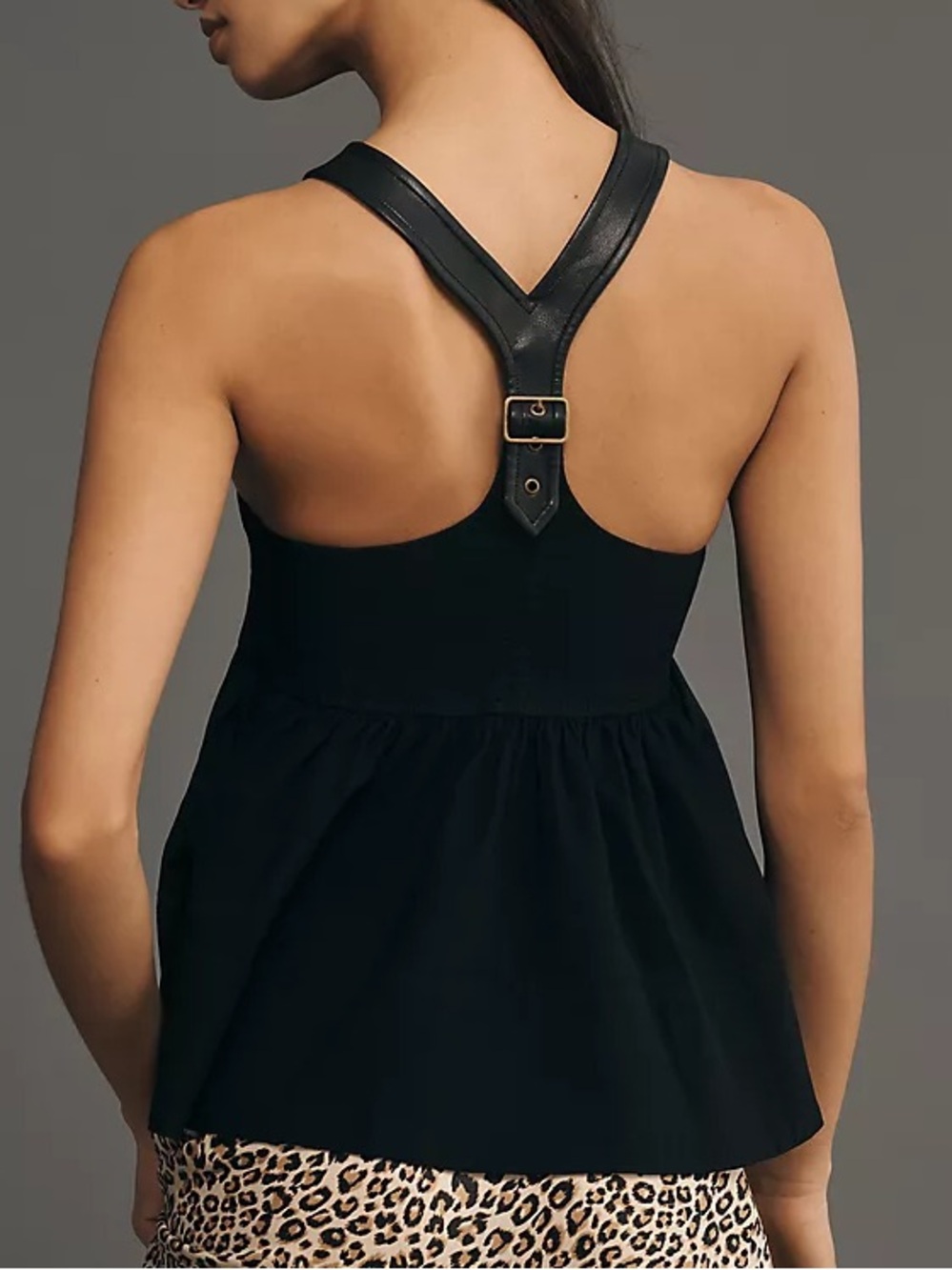 Anthropologie Black Racerback Peplum Tank with Buckle Strap